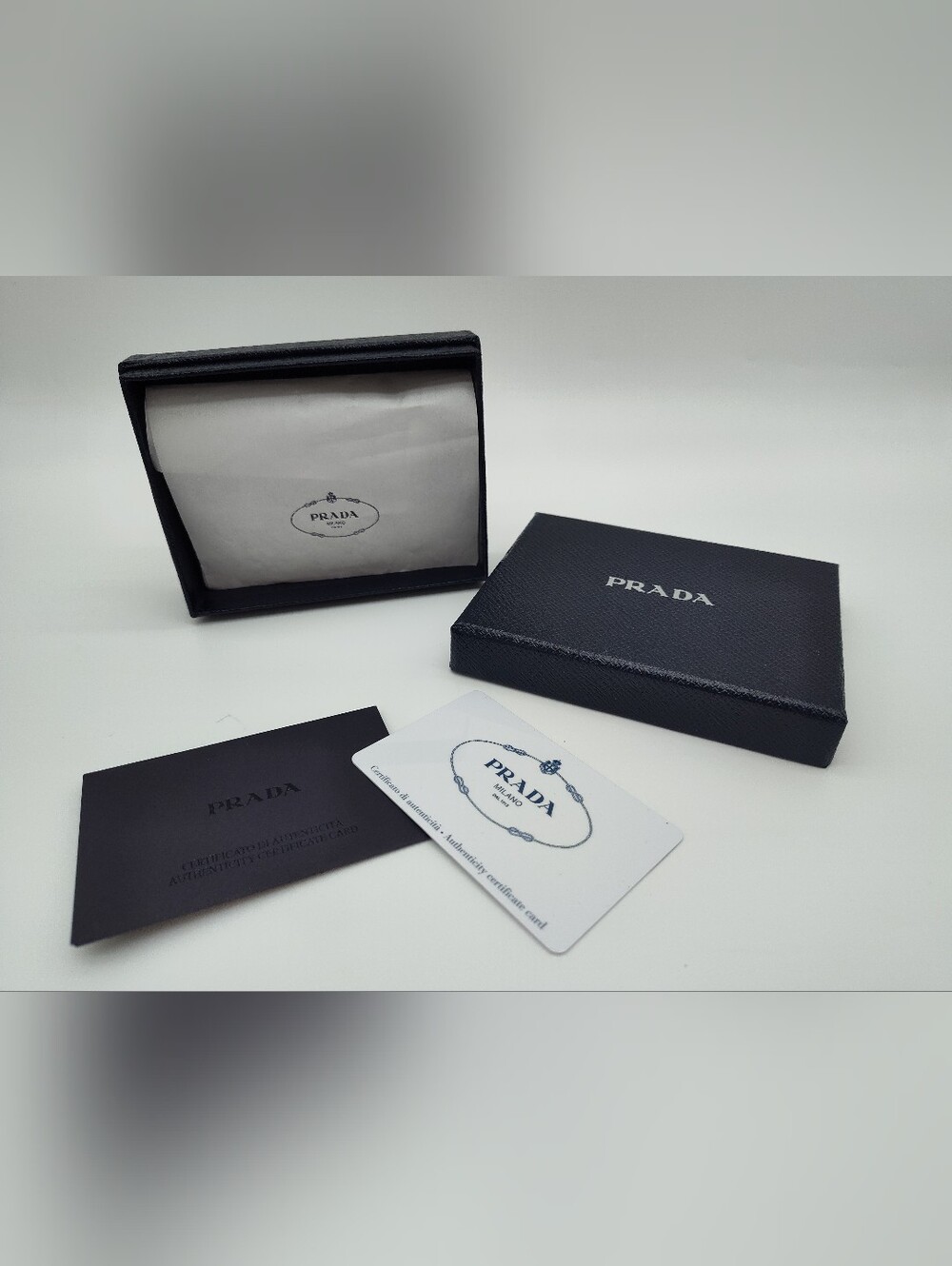 PRADA Saffiano Presentation Box w Authenticity Certificate Cards & Tissue Paper